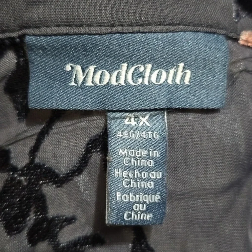 Modcloth Floral Burnout Velvet Sheer Button Up Blouse Grey Navy Pink 4X‎ - Picture 3 of 9